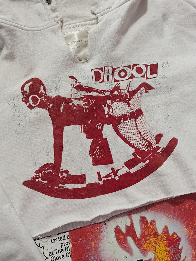 FOMO Collection - DISTRESSED Rubber Pony Raw Cut Crop Top Hoodie  - XL - 12726