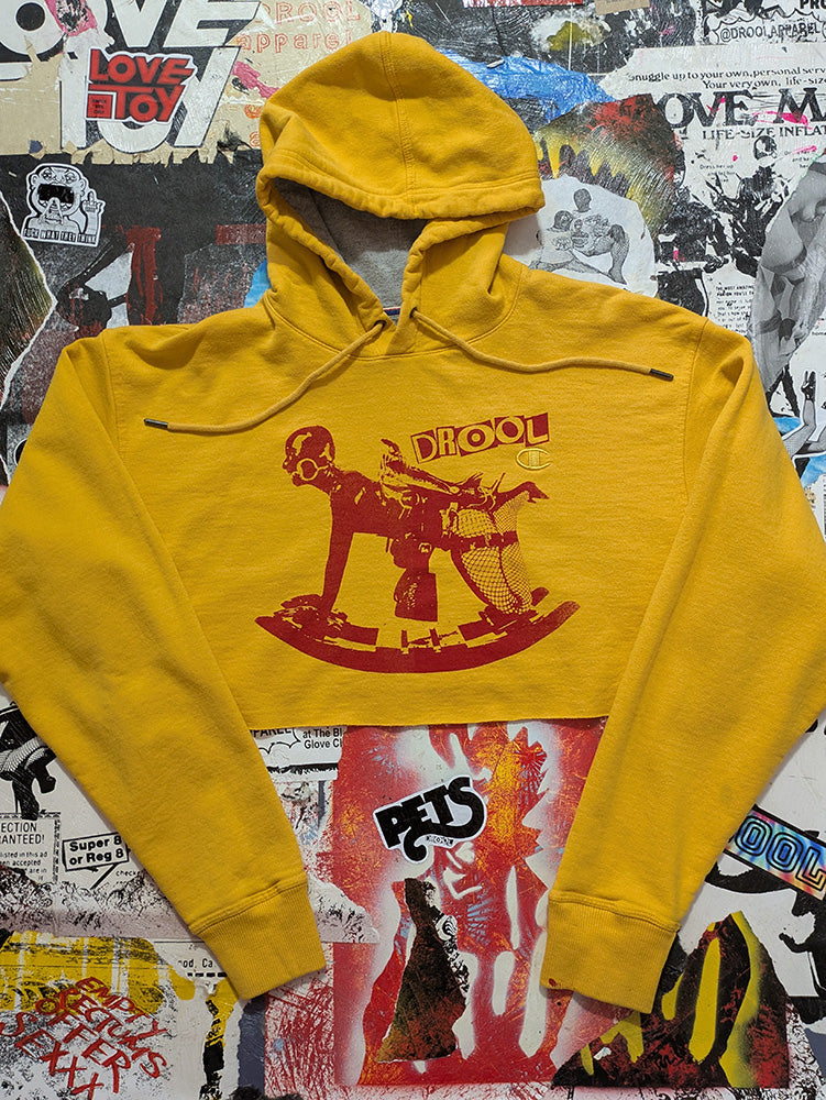 FOMO Collection - Champion Rubber Pony Raw Cut Crop Top Hoodie  - L - 12728