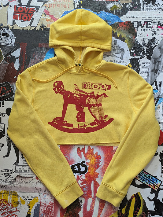 FOMO Collection - DISTRESSED Rubber Pony Raw Cut Crop Top Hoodie - M - 12829