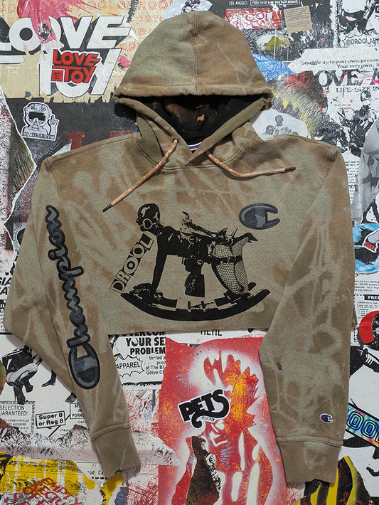 FOMO Collection - Champion Rubber Pony Raw Cut Crop Top Hoodie  - L - 13039