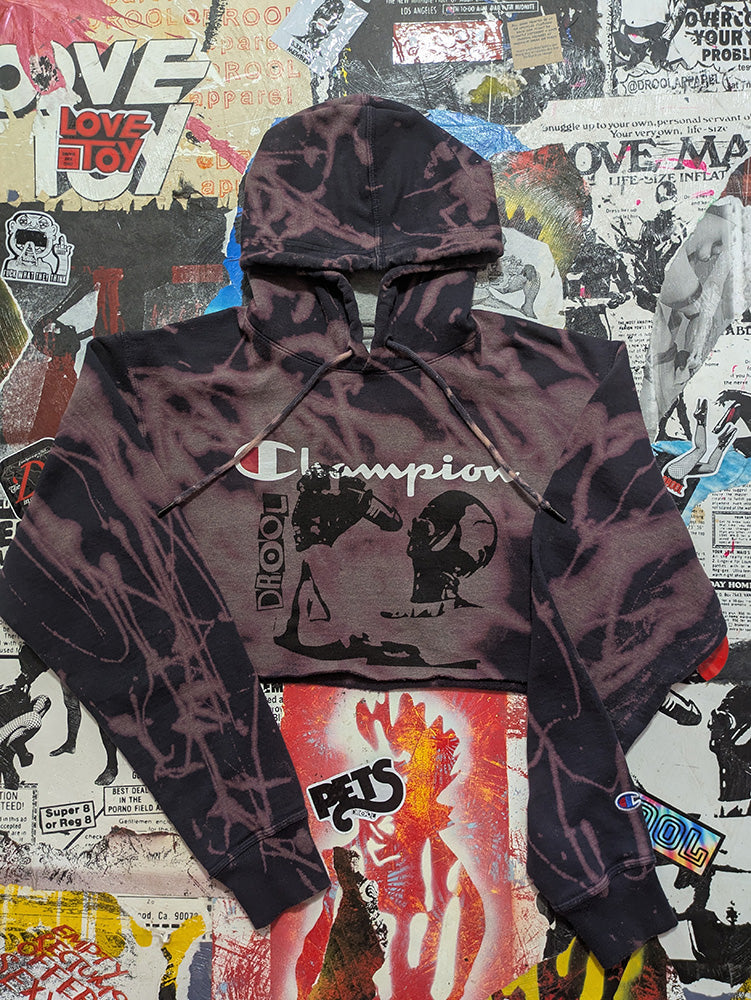 FOMO Collection - Champion Hungry Raw Cut Crop Top Hoodie  - M - 13123