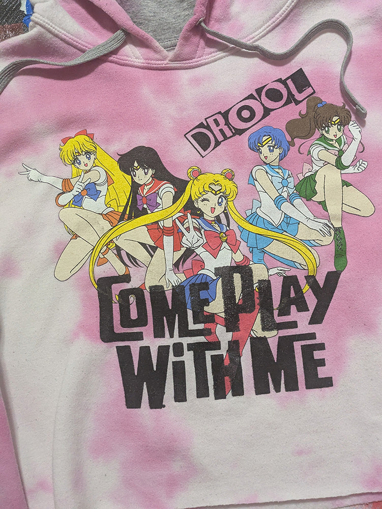FOMO Collection - Sailor Moon Come Play With me Raw Cut Crop Top Hoodie  - L - 13230
