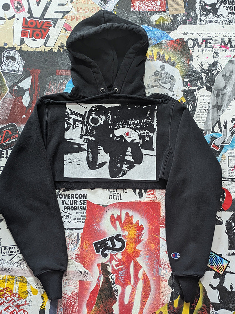 FOMO Collection - Champion Rubber Pup Raw Cut Crop Top Hoodie - S - 13334