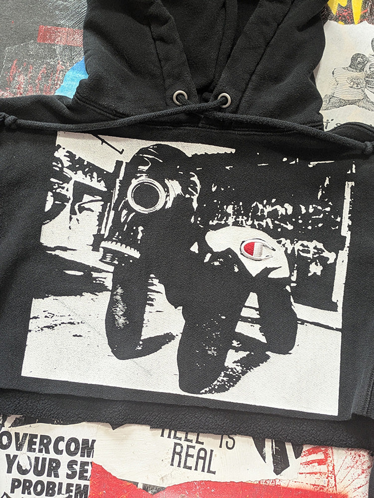 FOMO Collection - Champion Rubber Pup Raw Cut Crop Top Hoodie - S - 13334
