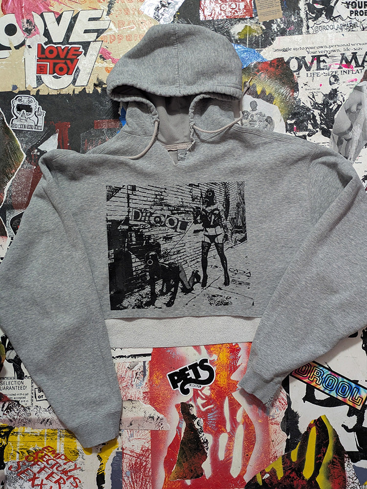 FOMO Collection - DISTRESSED Walk Your Dog Raw Cut Crop Top Hoodie  - 2XL - 13418
