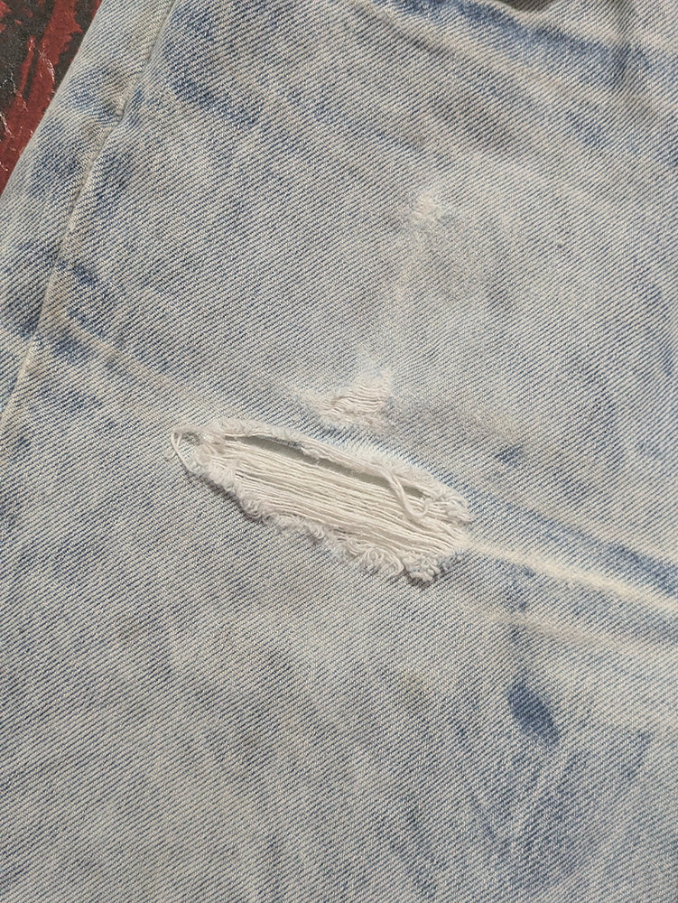 FOMO Collection - DISTRESSED Vintage Made in USA(orange tab) Levi's Box Head Raw Cut Jorts - M(Waist = 33", Inseam = 9", Length = 20.5") - 13536