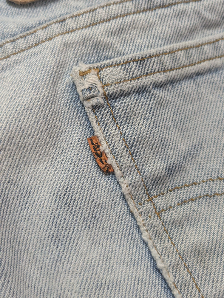 FOMO Collection - DISTRESSED Vintage Made in USA(orange tab) Levi's Box Head Raw Cut Jorts - M(Waist = 33", Inseam = 9", Length = 20.5") - 13536