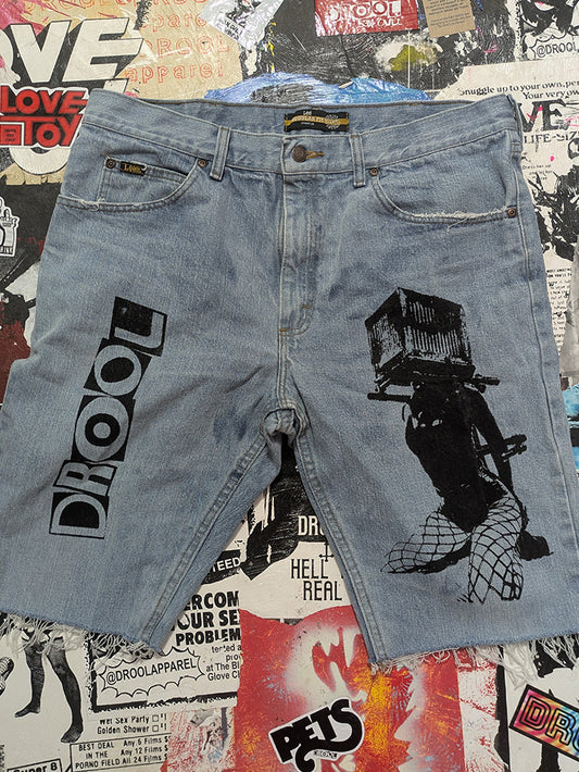 FOMO Collection - Lee Box Head Raw Cut Jorts - M(Waist = 32", Inseam = 12", Length = 23") - 13537