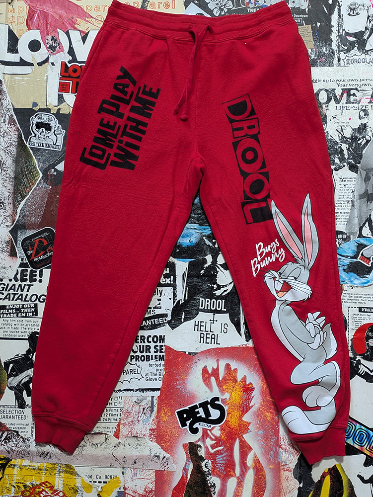 FOMO Collection - DISTRESSED Bugs Bunny Come Play With Me Joggers  - L(Waist = 30", Inseam = 25", Length = 35") - 1369