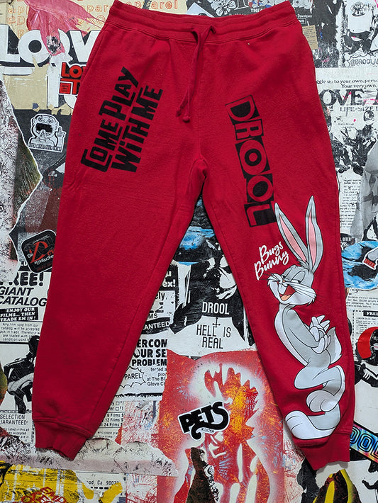FOMO Collection - DISTRESSED Bugs Bunny Come Play With Me Joggers  - L(Waist = 30", Inseam = 25", Length = 35") - 1369