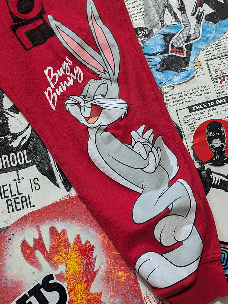 FOMO Collection - DISTRESSED Bugs Bunny Come Play With Me Joggers  - L(Waist = 30", Inseam = 25", Length = 35") - 1369