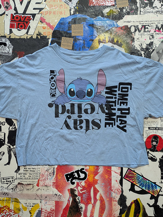 FOMO Collection - Stitch Stay Weird Come Play With Me Raw Cut Crop Top  - XL - 13628