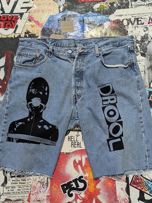 FOMO Collection - DISTRESSED Levi Button Fly Manifesto Denim Jorts  - waist = 38" - 1382