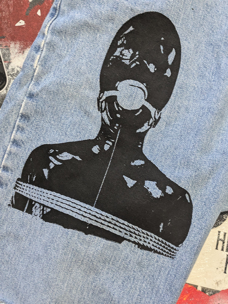 FOMO Collection - DISTRESSED Levi Button Fly Manifesto Denim Jorts  - waist = 38" - 1382