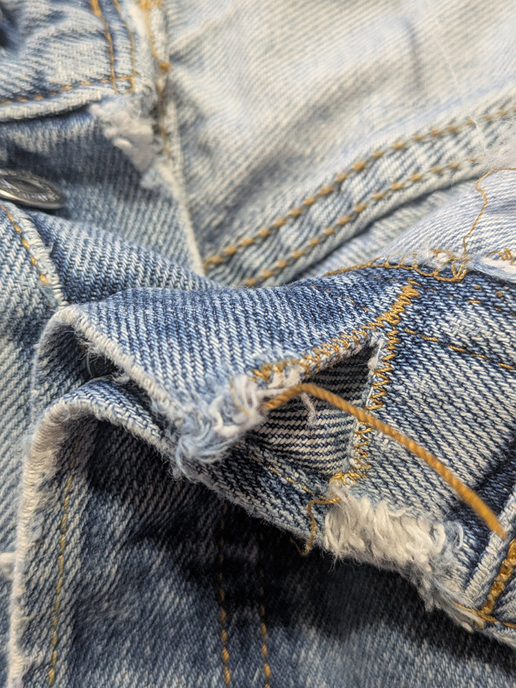 FOMO Collection - DISTRESSED Levi Button Fly Manifesto Denim Jorts  - waist = 38" - 1382