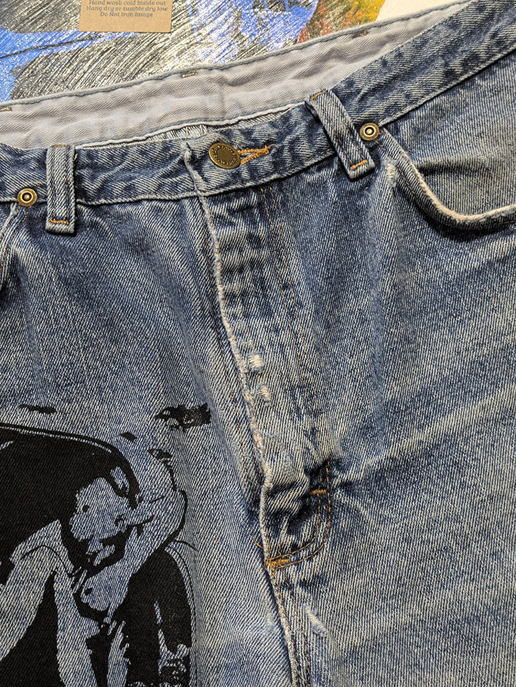 FOMO Collection - Wrangler Ridin Dirty Denim Jorts  - waist = 34" - 13810