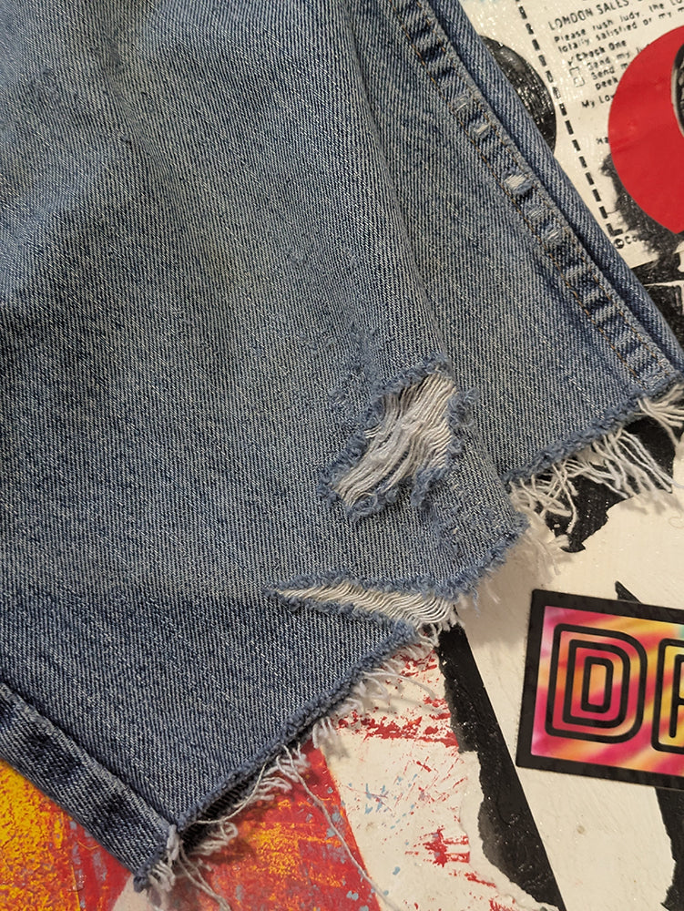 FOMO Collection - Wrangler Ridin Dirty Denim Jorts  - waist = 34" - 13810