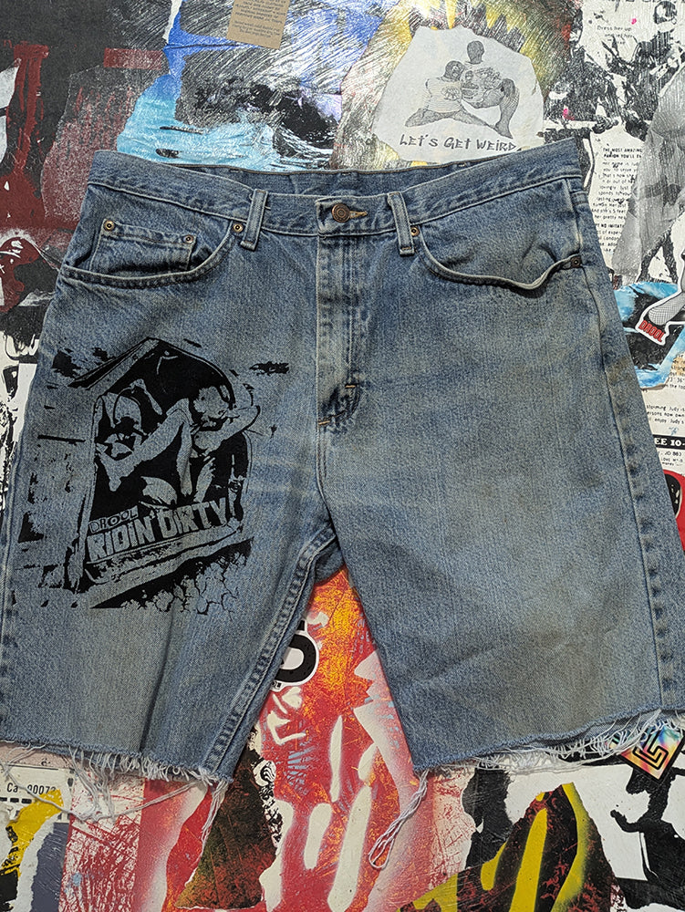 FOMO Collection - Wrangler Ridin Dirty Denim Jorts  - waist = 35" - 13811