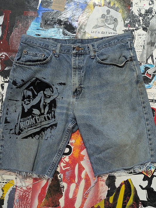 FOMO Collection - Wrangler Ridin Dirty Denim Jorts  - waist = 35" - 13811
