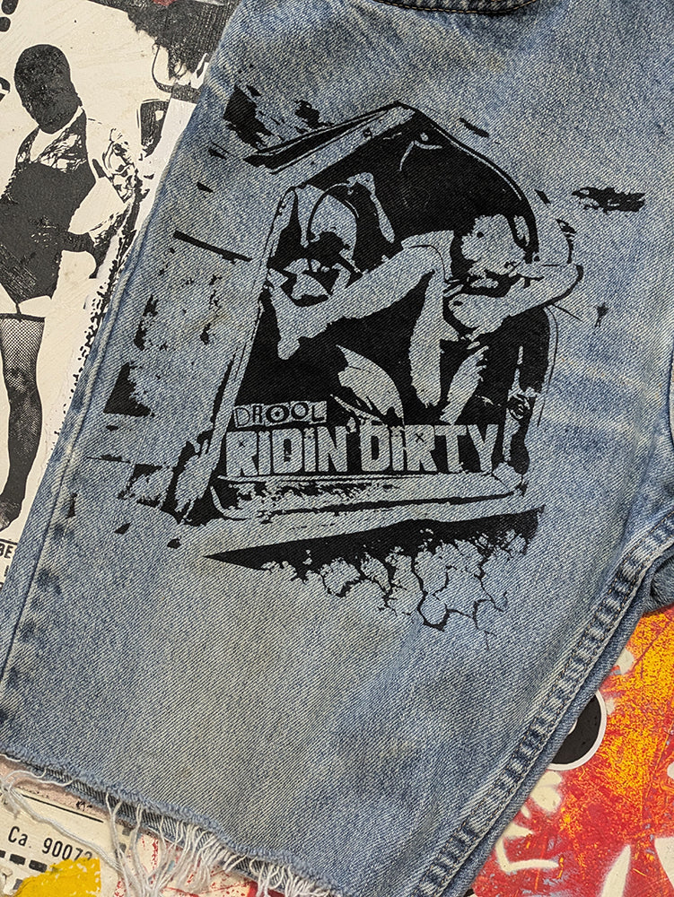 FOMO Collection - Wrangler Ridin Dirty Denim Jorts  - waist = 35" - 13811
