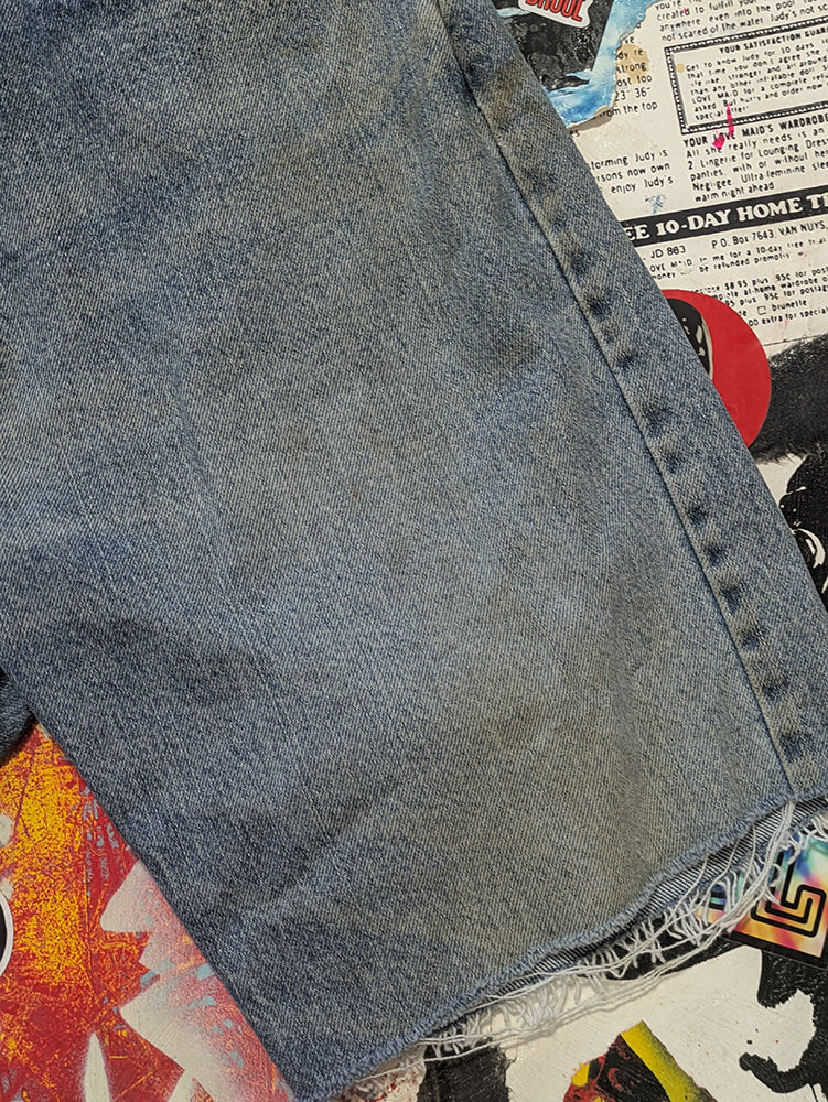 FOMO Collection - Wrangler Ridin Dirty Denim Jorts  - waist = 35" - 13811