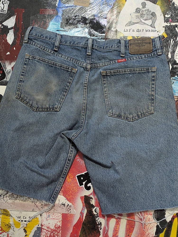 FOMO Collection - Wrangler Ridin Dirty Denim Jorts  - waist = 35" - 13811