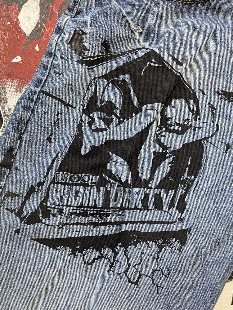 FOMO Collection - Wrangler Ridin Dirty Denim Jorts  - waist = 34" - 13812