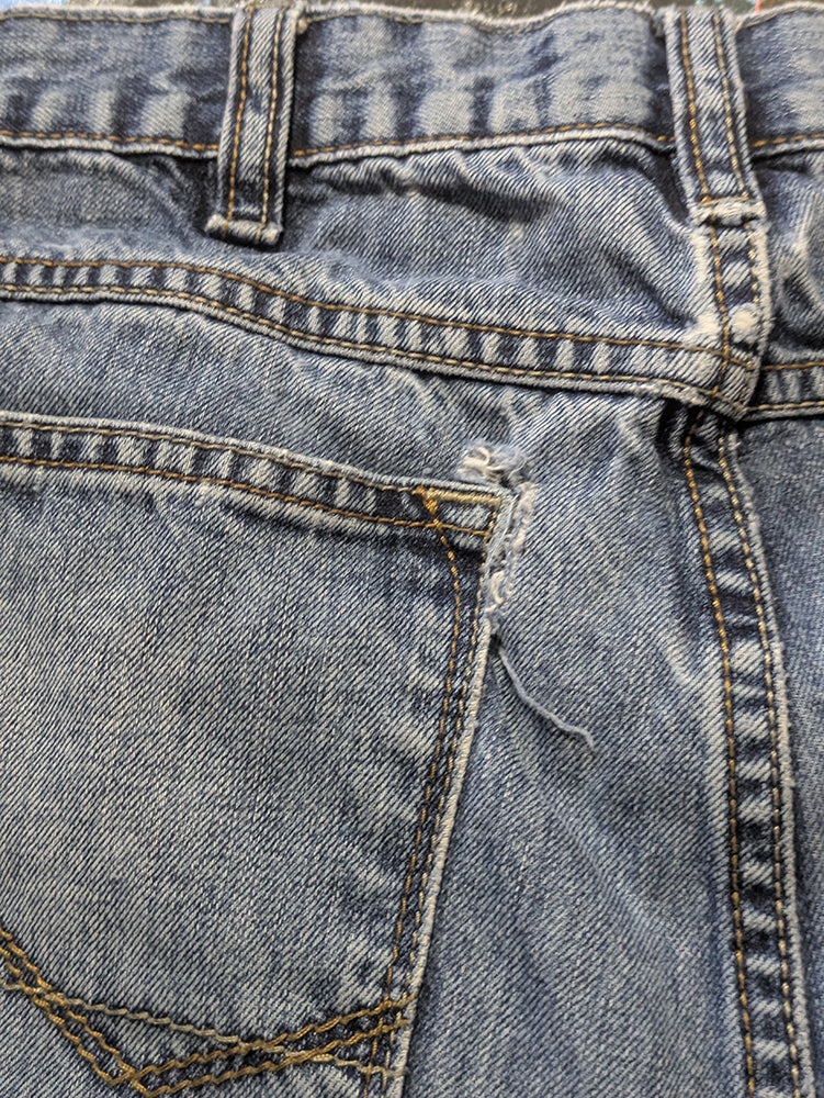 FOMO Collection - Wrangler Ridin Dirty Denim Jorts  - waist = 34" - 13812