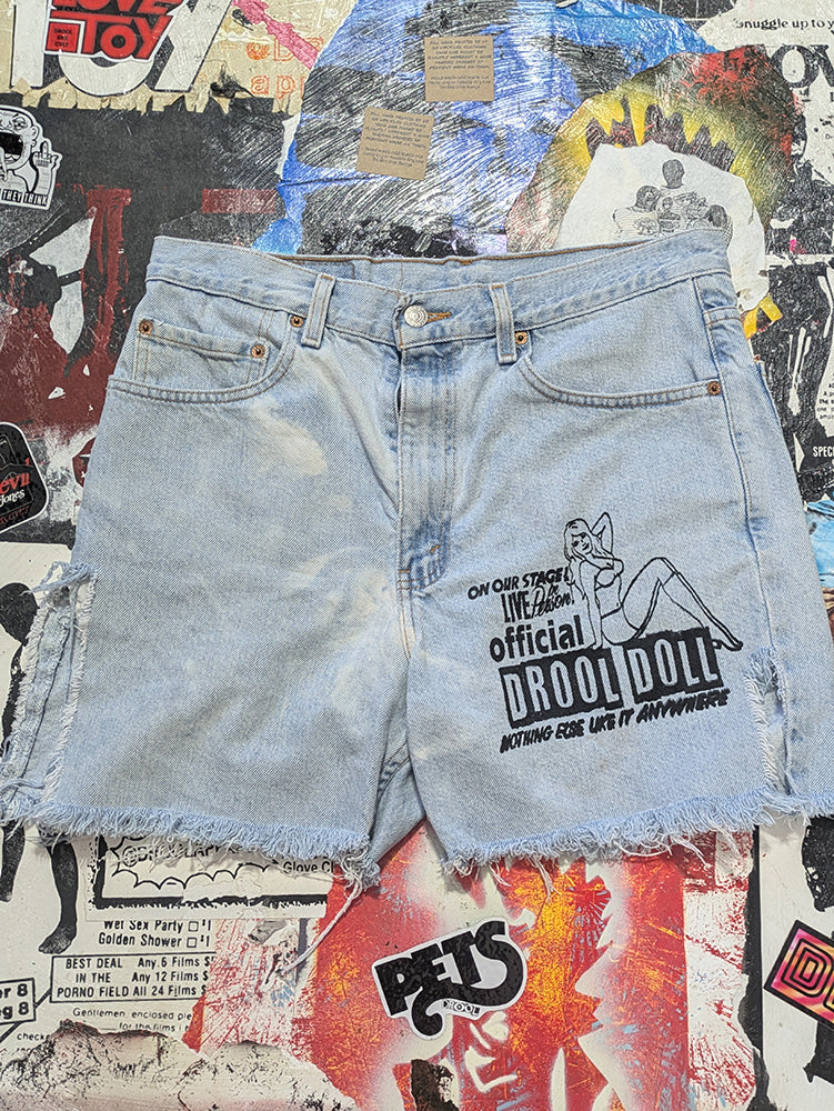 FOMO Collection - Levi 505 Drool Doll Raw Cut Denim Shorts  - Waist = 34" - 13833