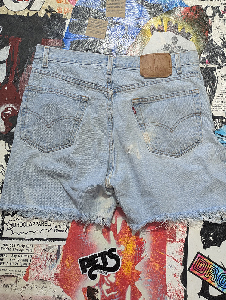 FOMO Collection - Levi 505 Drool Doll Raw Cut Denim Shorts  - Waist = 34" - 13833