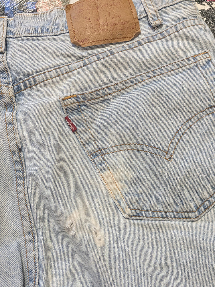 FOMO Collection - Levi 505 Drool Doll Raw Cut Denim Shorts  - Waist = 34" - 13833
