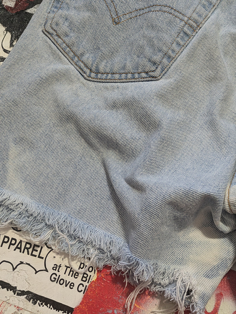 FOMO Collection - Levi 505 Drool Doll Raw Cut Denim Shorts  - Waist = 34" - 13833