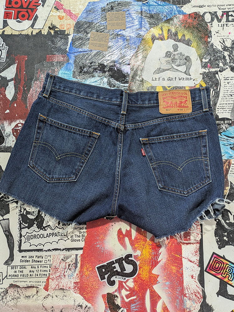 FOMO Collection - Levi 511 Drool Doll Raw Cut Denim Shorts  - Waist = 34" - 13834