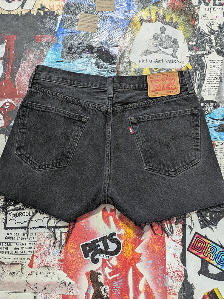FOMO Collection - Levi 505 Drool Doll Raw Cut Denim Shorts  - Waist = 33" - 13835