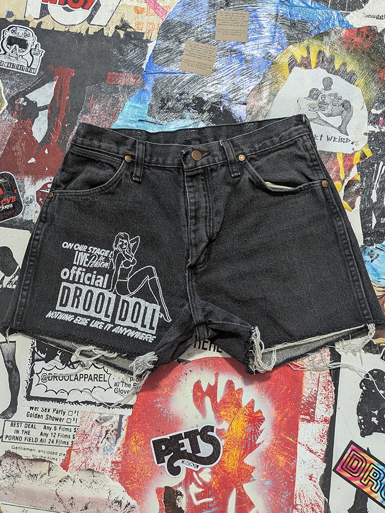 FOMO Collection - Wrangler Vintage Made in USA Drool Doll Raw Cut Denim Shorts  - Waist = 30" - 13836
