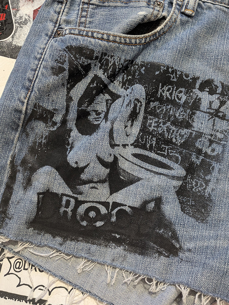 FOMO Collection - DISTRESSED Levi 569 Double Down Raw Cut Denim Shorts  - Waist = 36" - 13838