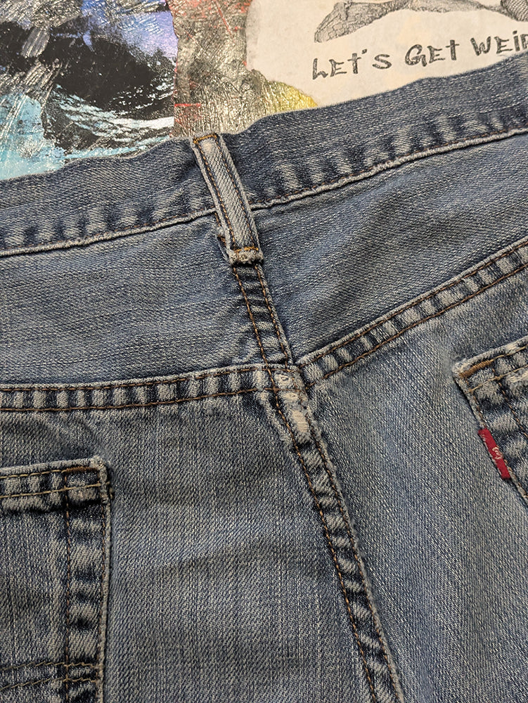 FOMO Collection - DISTRESSED Levi 569 Double Down Raw Cut Denim Shorts  - Waist = 36" - 13838