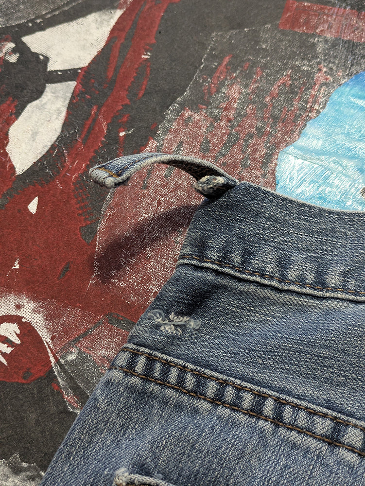 FOMO Collection - DISTRESSED Levi 569 Double Down Raw Cut Denim Shorts  - Waist = 36" - 13838