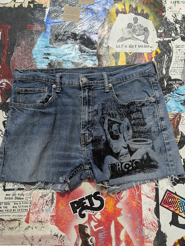 FOMO Collection - Levi 502 Double Down Raw Cut Denim Shorts  - Waist = 34" - 13839