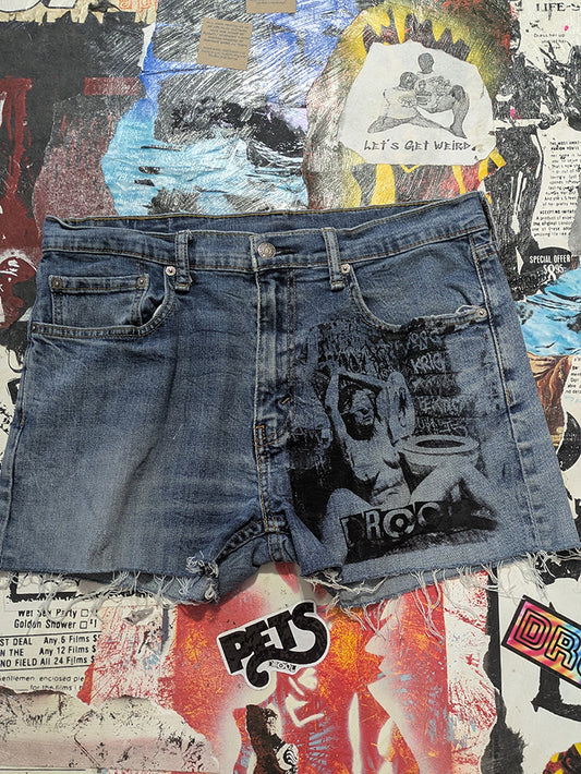 FOMO Collection - Levi 502 Double Down Raw Cut Denim Shorts  - Waist = 34" - 13839