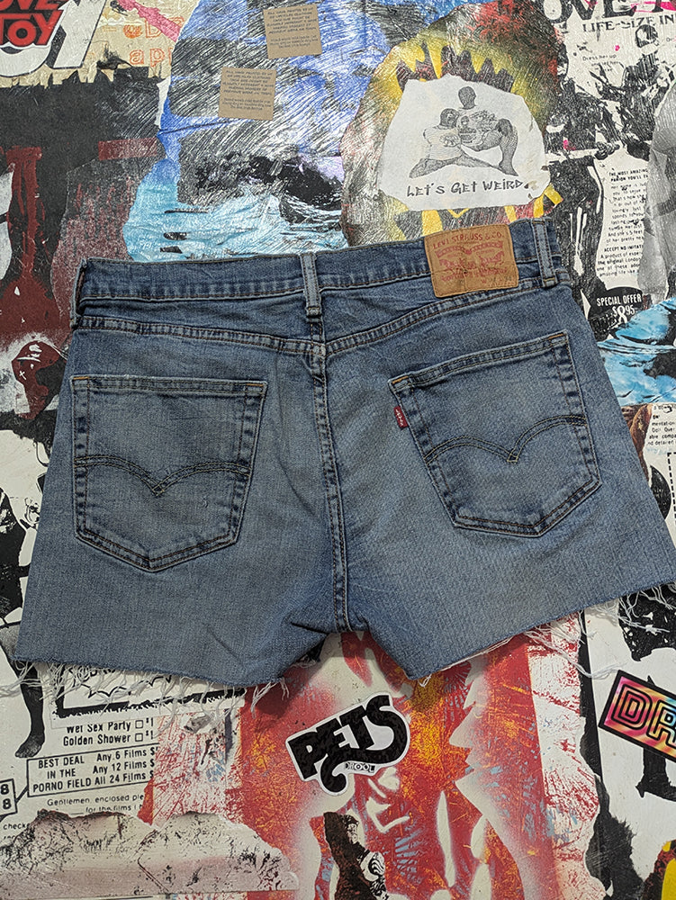 FOMO Collection - Levi 502 Double Down Raw Cut Denim Shorts  - Waist = 34" - 13839