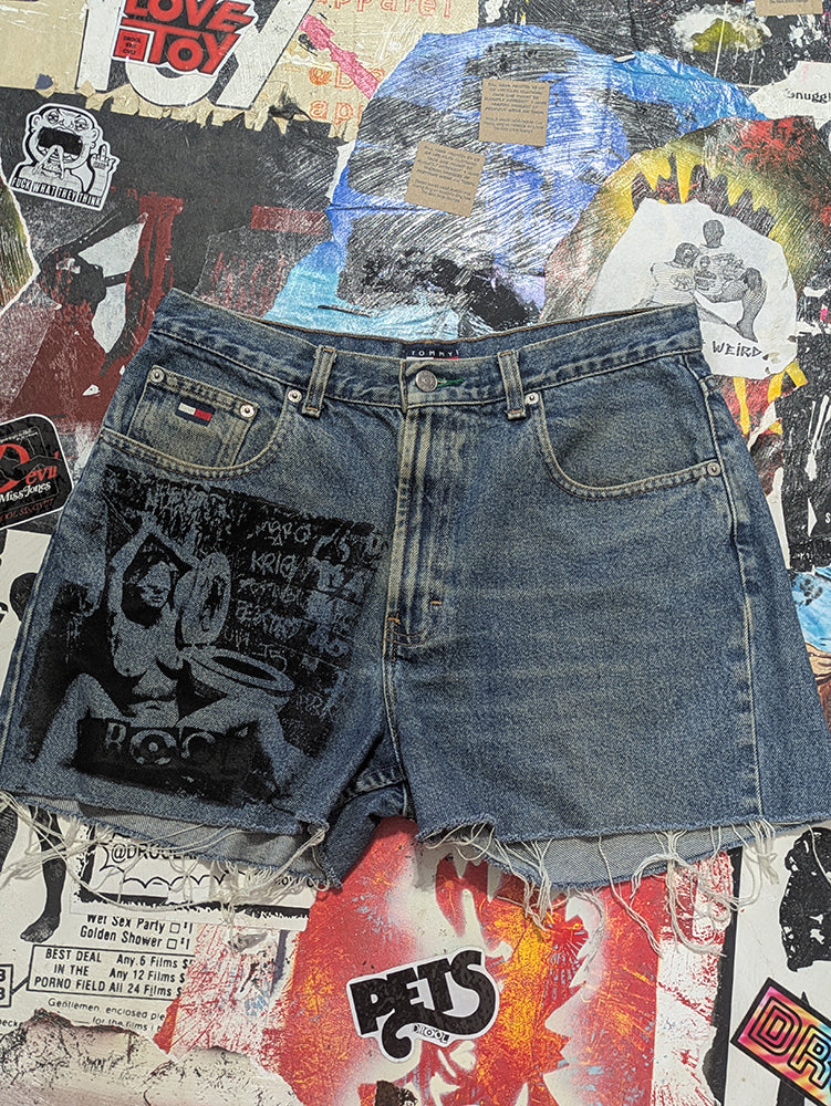 FOMO Collection - Tommy Double Down Raw Cut Denim Shorts  - Waist = 32" - 13840