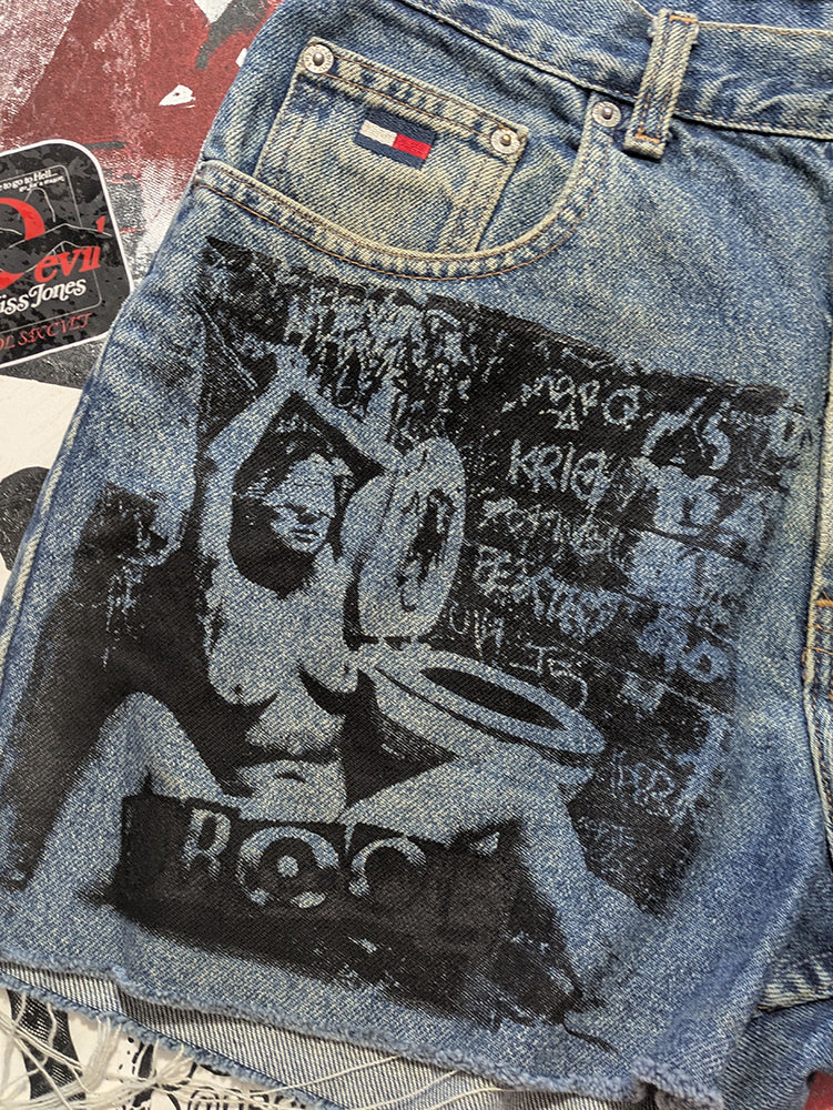 FOMO Collection - Tommy Double Down Raw Cut Denim Shorts  - Waist = 32" - 13840