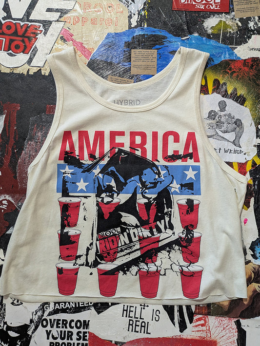 FOMO Collection - America Ridin Dirty Raw Cut Tank Crop Top  - S - 13922