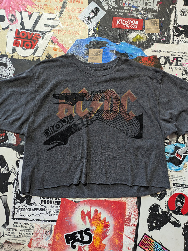 FOMO Collection - AC/DC Legs Raw Cut Crop Top  - L - 13926