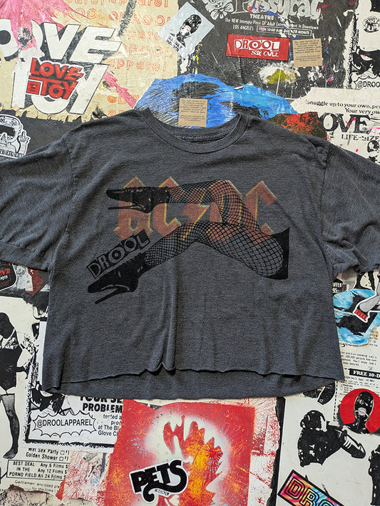 FOMO Collection - AC/DC Legs Raw Cut Crop Top  - L - 13926