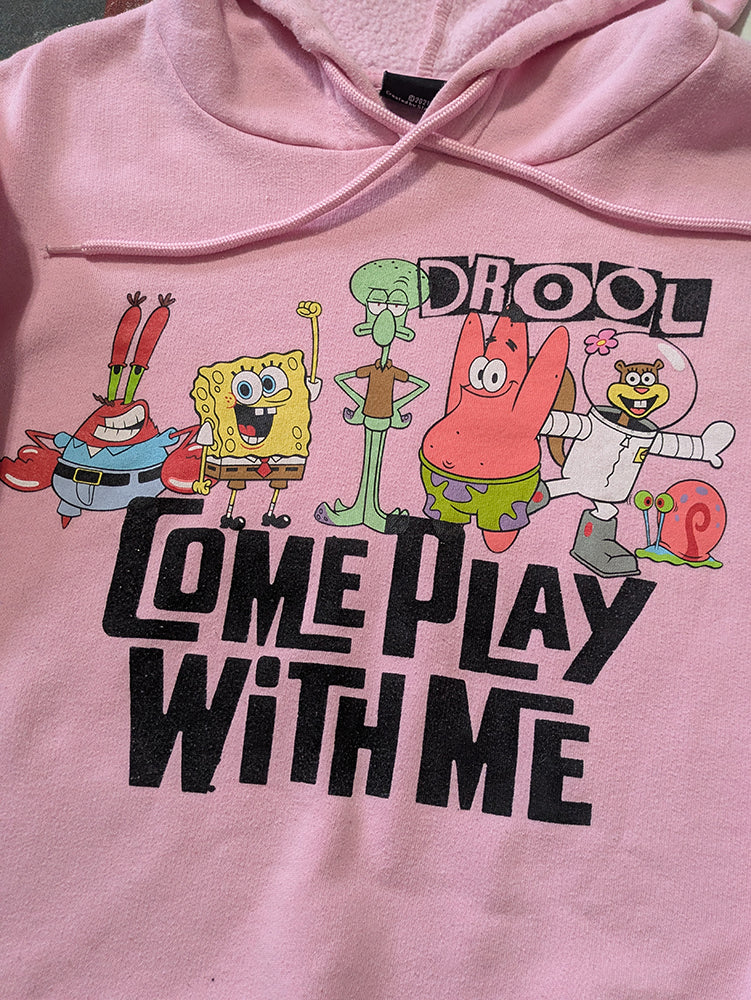 FOMO Collection - Spongebob Come Play With Me Raw Cut Crop Top Hoodie  - S - 13940