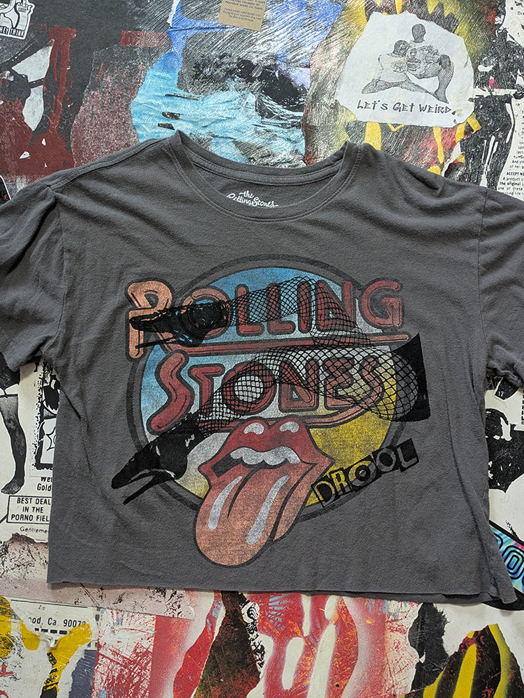 FOMO Collection - Rolling Stones Legs Raw Cut Crop Top  - L - 14013