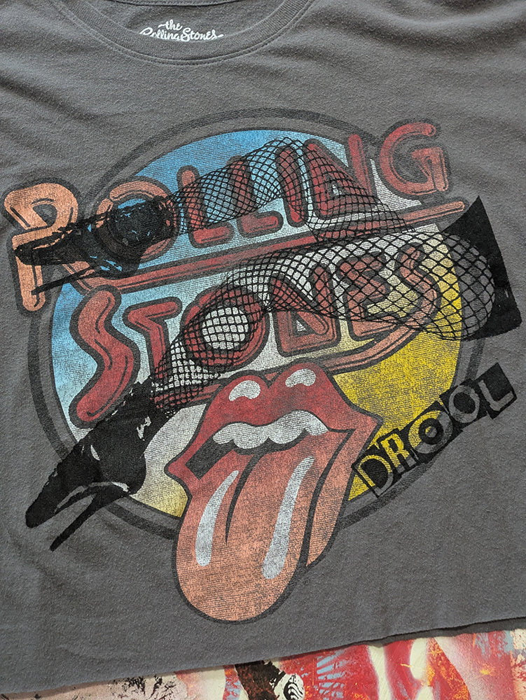 FOMO Collection - Rolling Stones Legs Raw Cut Crop Top  - L - 14013