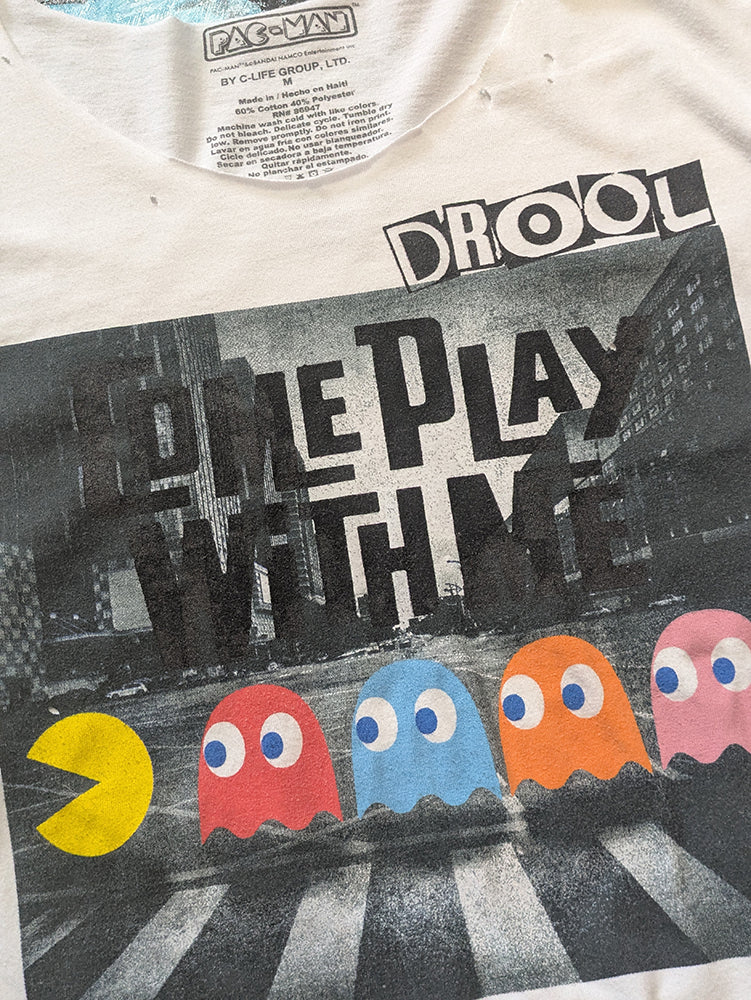 FOMO Collection - DISTRESSED Pacman Come Play With Me Raw Cut Crop Top  - M - 14020